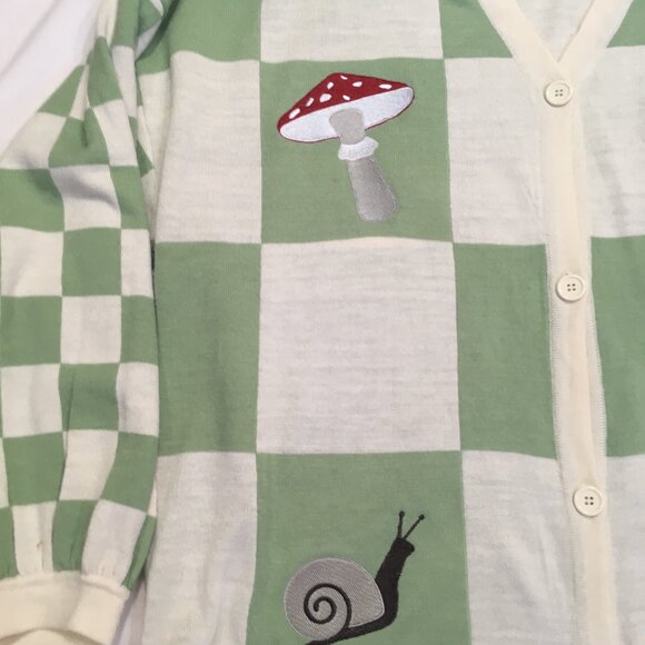 sz 3 xl Thorne & Fable cottage core sweater embroiderd mushroom frog snail - Picture 2 of 6